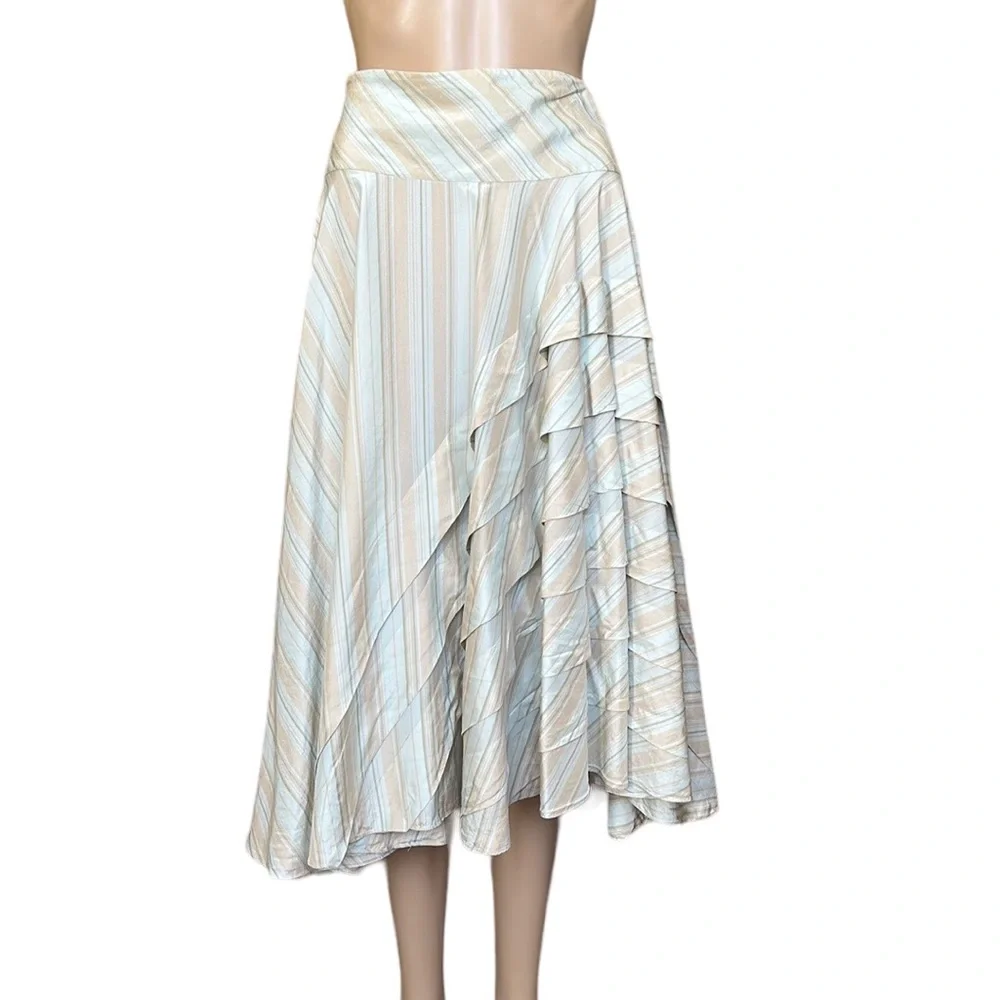 DKNY Pastel 100% Silk Full Layered Tiered Striped Skirt size 8 - Picture 1 of 9